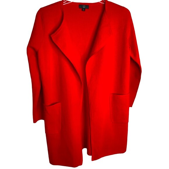 J Crew Tomato Red Long Line Knit Open Front Cardigan Size S Lagenlook Lawyer - Picture 1 of 10